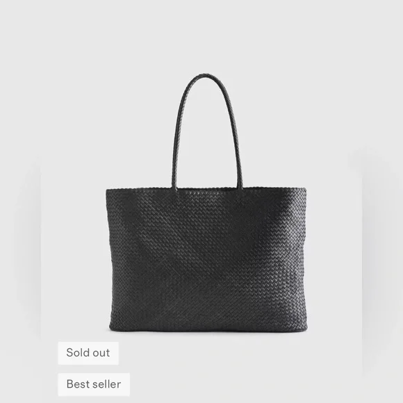 Quince Black Italian Leather Handwoven Tote Bag - Picture 5 of 14